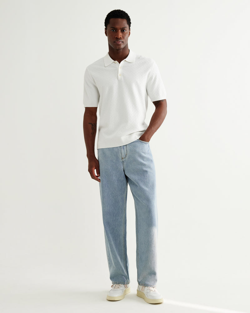 Men's Ecru Retro Diamond Knitted Polo | Wax London
