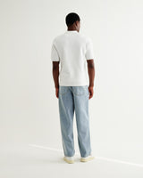 wax london men's Naples - Ecru Retro Diamond Knitted Polo