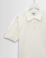 wax london men's Naples - Ecru Retro Diamond Knitted Polo