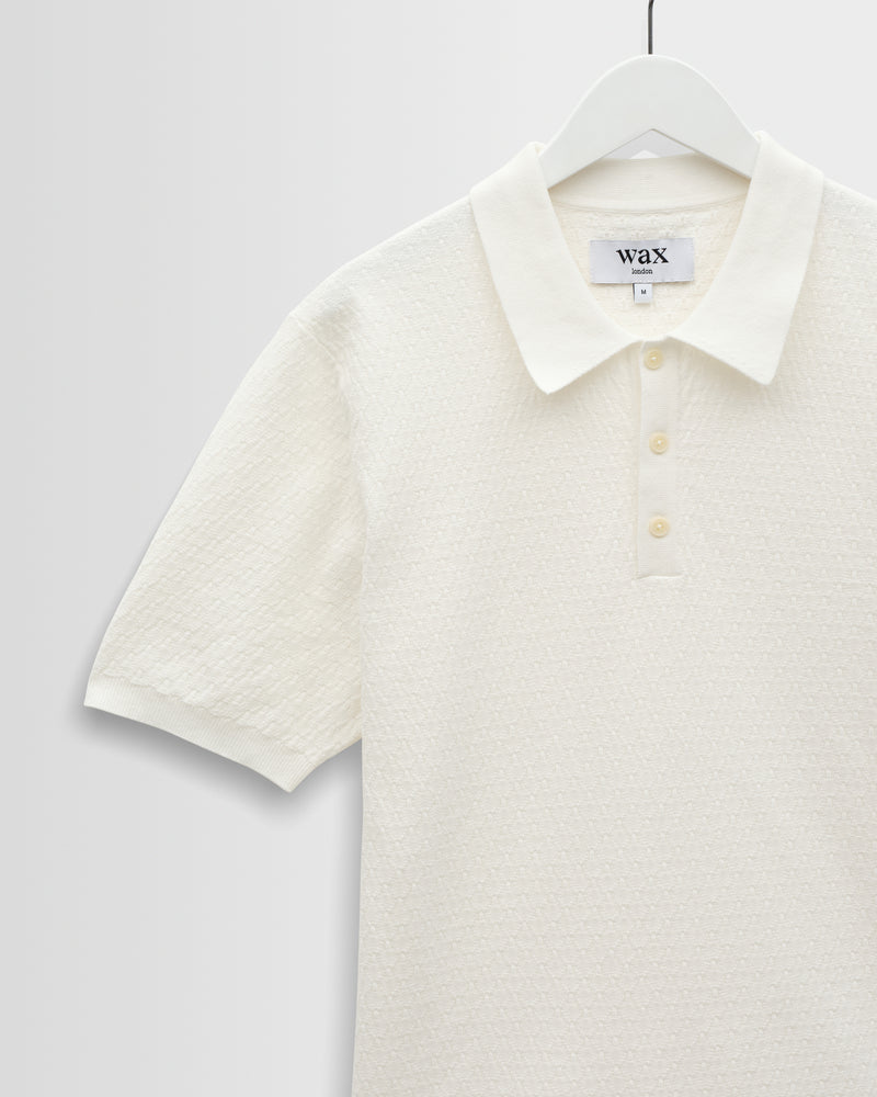 Men's Ecru Retro Diamond Knitted Polo | Wax London