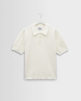 wax london men's Naples - Ecru Retro Diamond Knitted Polo