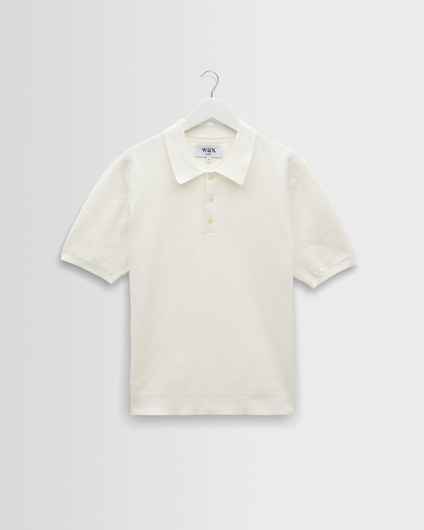 Men's Ecru Retro Diamond Knitted Polo | Wax London
