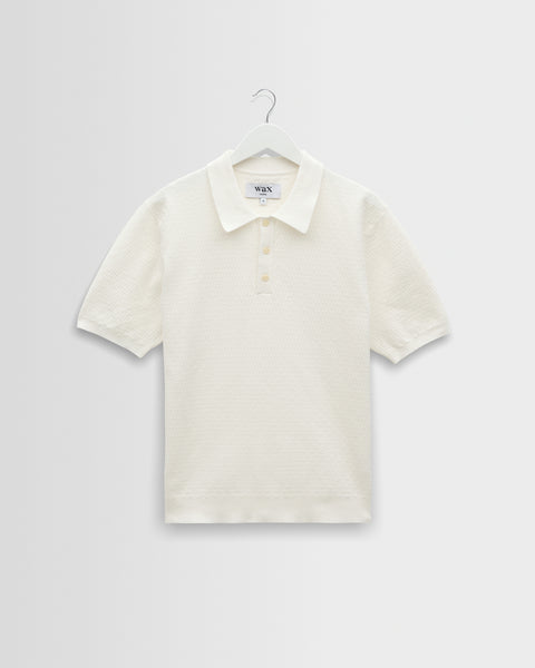 Men's Ecru Retro Diamond Knitted Polo | Wax London