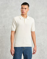 wax london Naples - Ecru Textured Knitted Polo Shirt