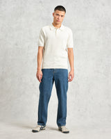 wax london Naples - Ecru Textured Knitted Polo Shirt