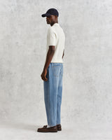 wax london men's Naples - Ecru Textured Knitted Polo Shirt