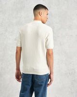 wax london Naples - Ecru Textured Knitted Polo Shirt