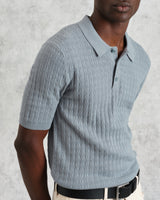 wax london Naples - Grey Blue Diamond Stripe Knitted Polo