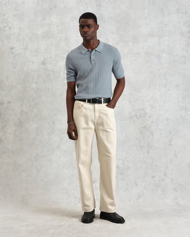 wax london men's Naples - Grey Blue Diamond Stripe Knitted Polo