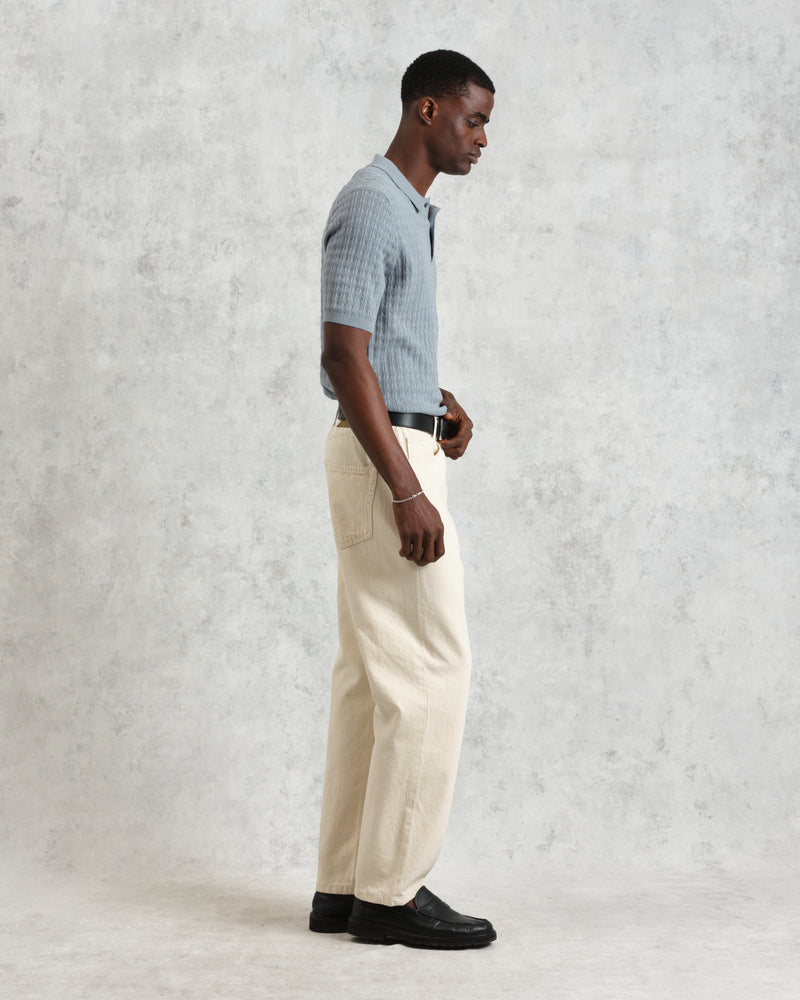 wax london Naples - Grey Blue Diamond Stripe Knitted Polo