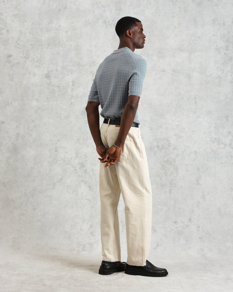 wax london Naples - Grey Blue Diamond Stripe Knitted Polo