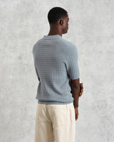 wax london Naples - Grey Blue Diamond Stripe Knitted Polo