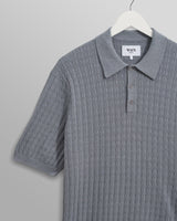 wax london Naples - Grey Blue Diamond Stripe Knitted Polo
