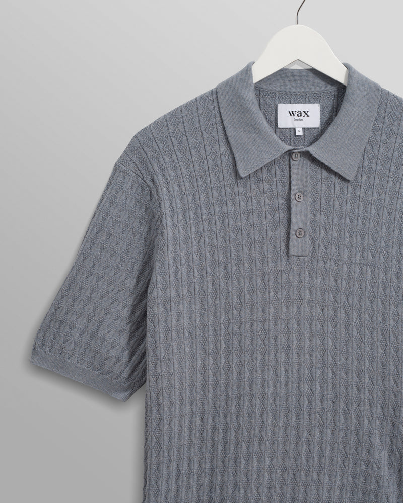 wax london Naples - Grey Blue Diamond Stripe Knitted Polo