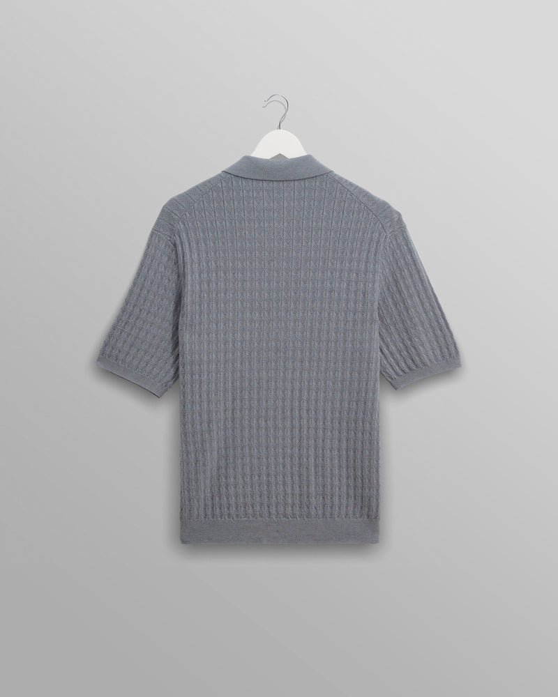 wax london Naples - Grey Blue Diamond Stripe Knitted Polo