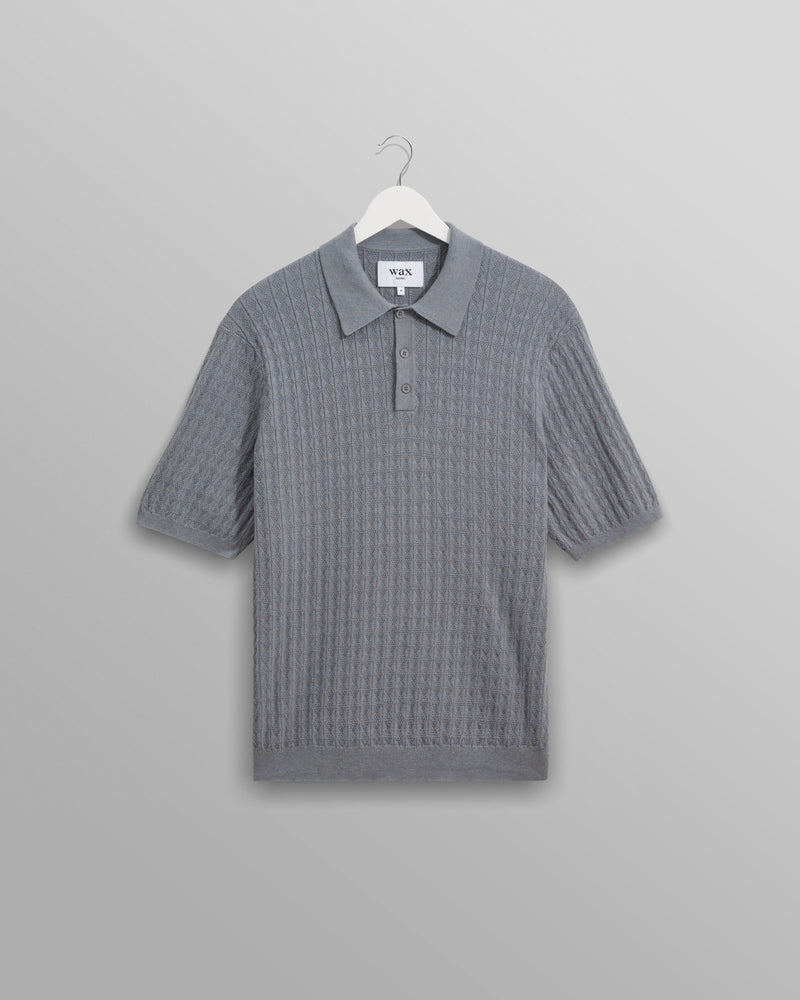 wax london Naples - Grey Blue Diamond Stripe Knitted Polo
