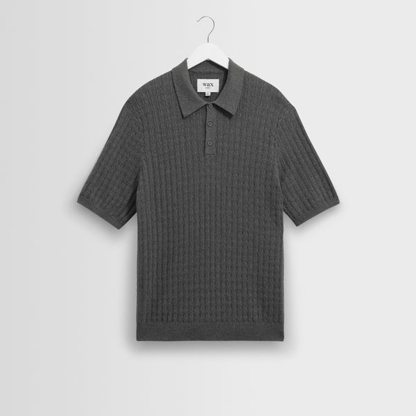 Naples - Grey Marl Diamond Stripe Knitted Polo | Wax London
