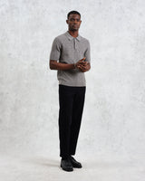 wax london Naples - Grey Marl Textured-Check Knitted Polo Shirt