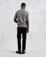 wax london Naples - Grey Marl Textured-Check Knitted Polo Shirt