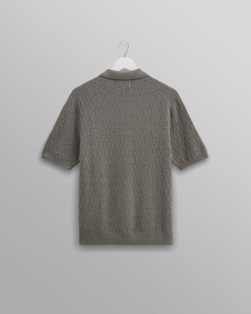 wax london Naples - Grey Marl Textured-Check Knitted Polo Shirt