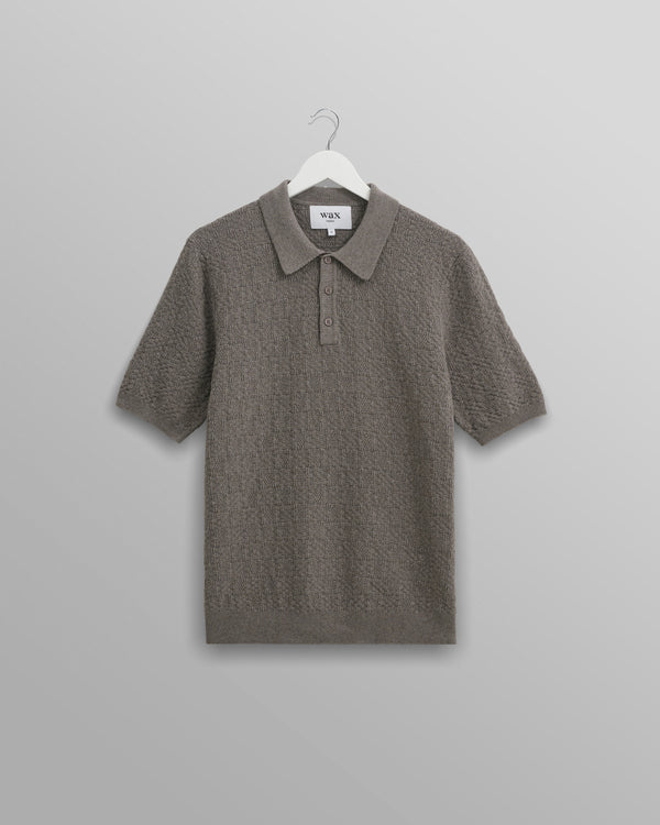 wax london Naples - Grey Marl Textured-Check Knitted Polo Shirt