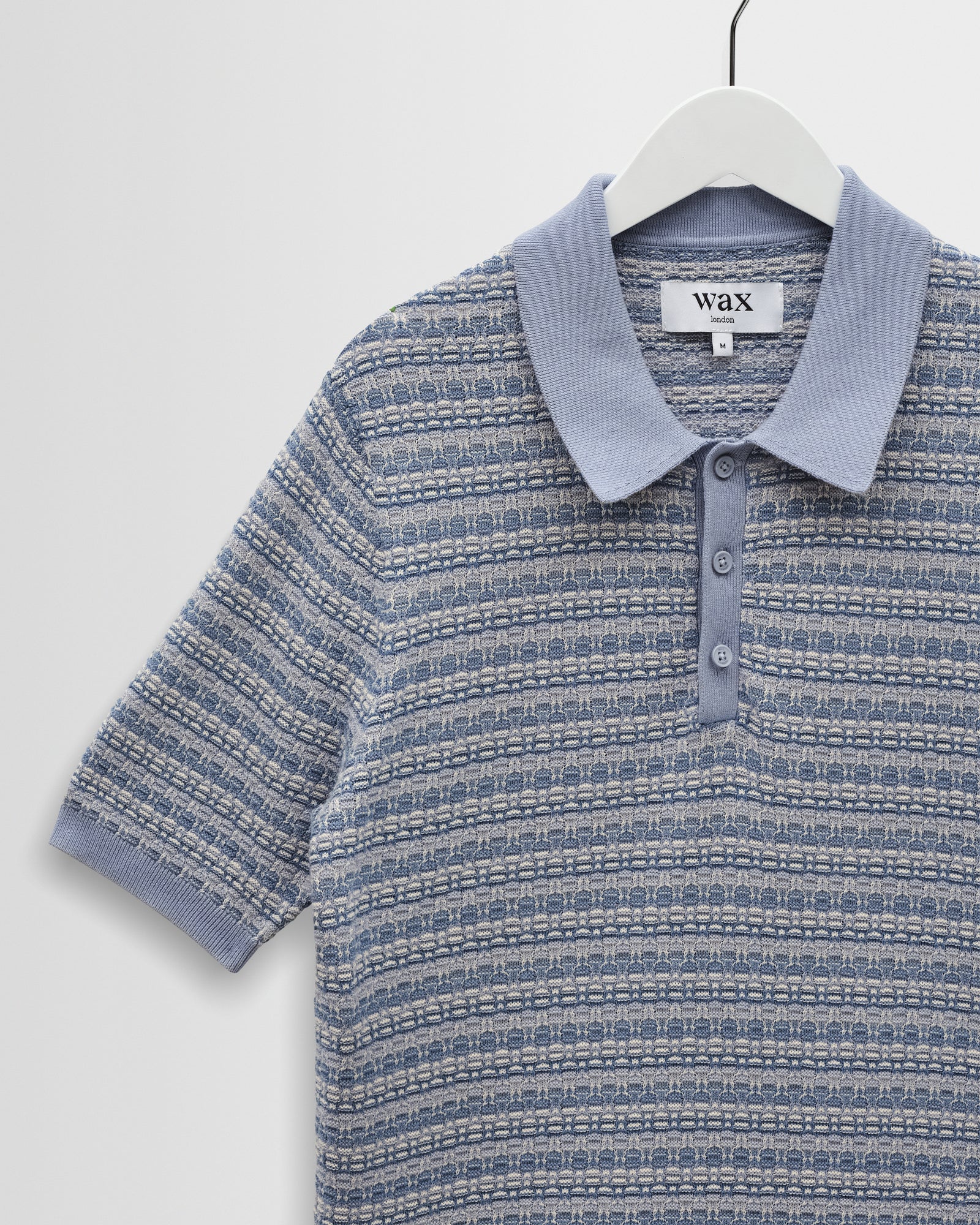 Men's Light Blue Mini Geometric Knitted Polo | Wax London
