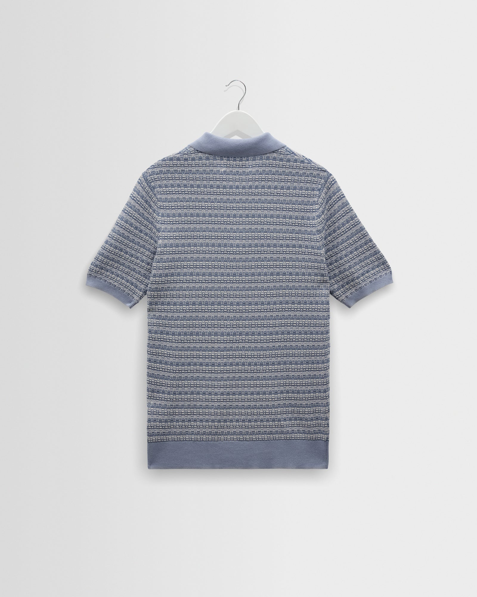 Men's Light Blue Mini Geometric Knitted Polo | Wax London