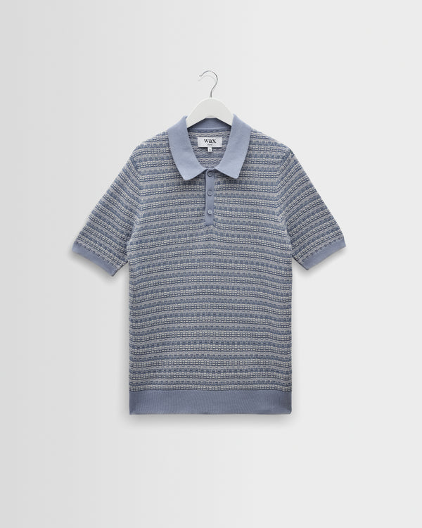 wax london men's Naples - Light Blue Mini Geometric Knitted Polo