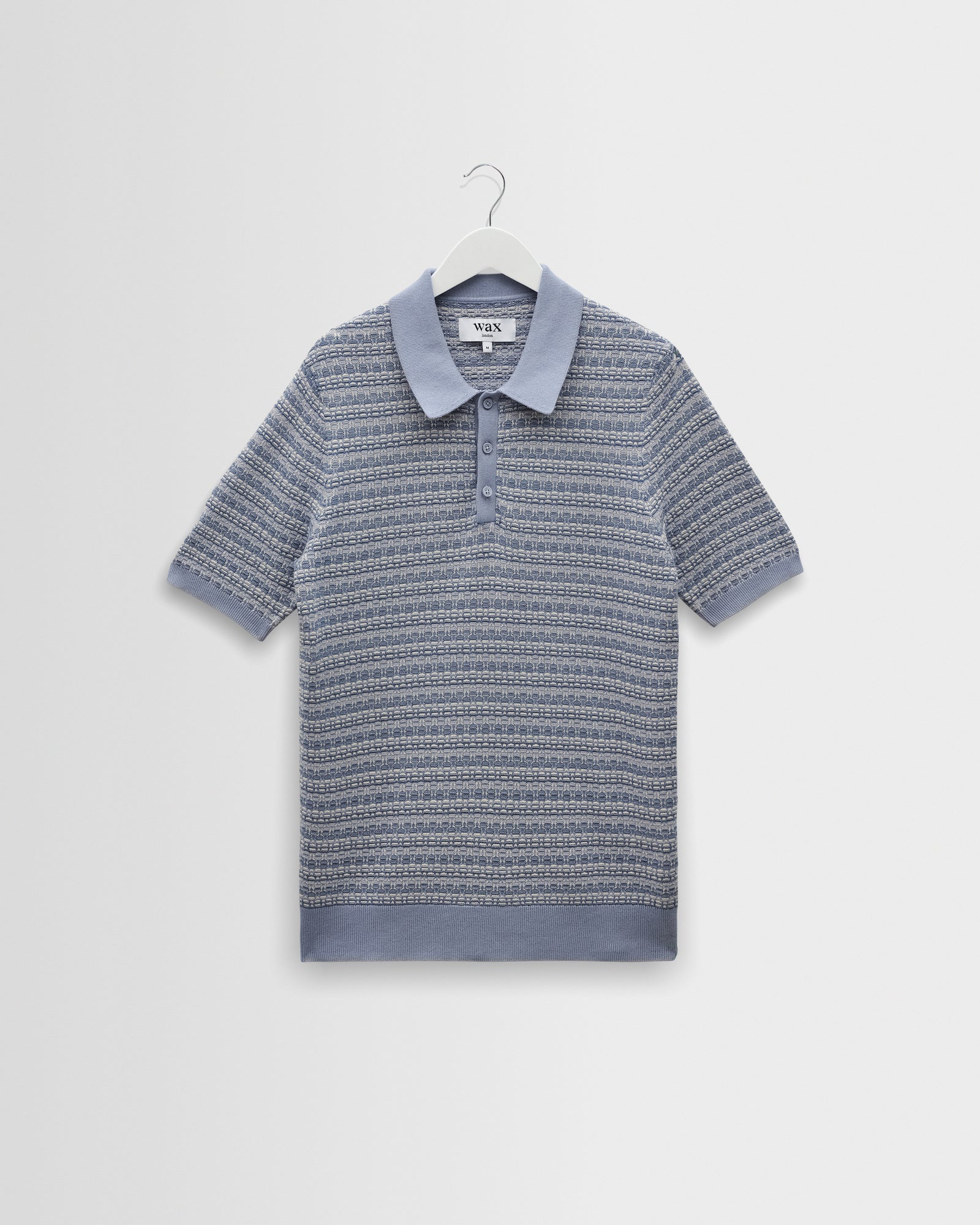 Men's Light Blue Mini Geometric Knitted Polo | Wax London