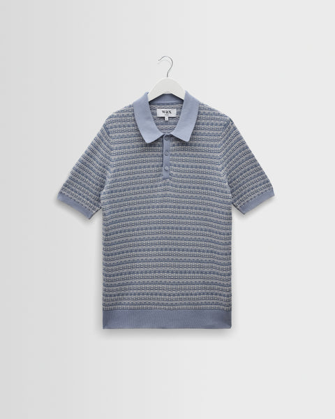 Men's Light Blue Mini Geometric Knitted Polo | Wax London
