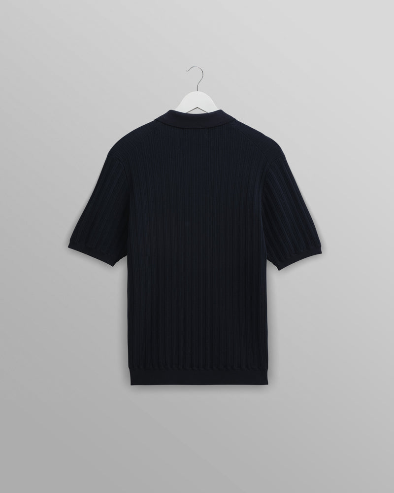 wax london Naples - Midnight Navy Textured Knitted Polo Shirt