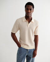wax london men's Naples - Natural Mini Geometric Knitted Polo