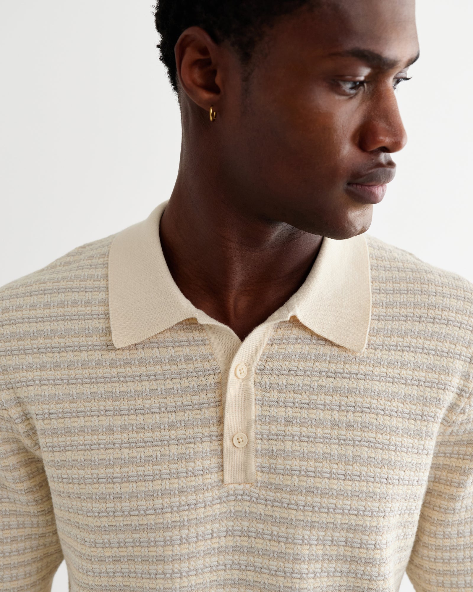 Men's Natural Mini Geometric Knitted Polo | Wax London