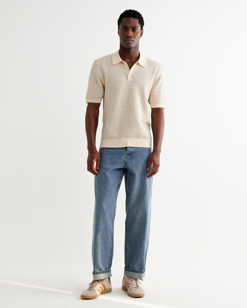 Men's Natural Mini Geometric Knitted Polo | Wax London
