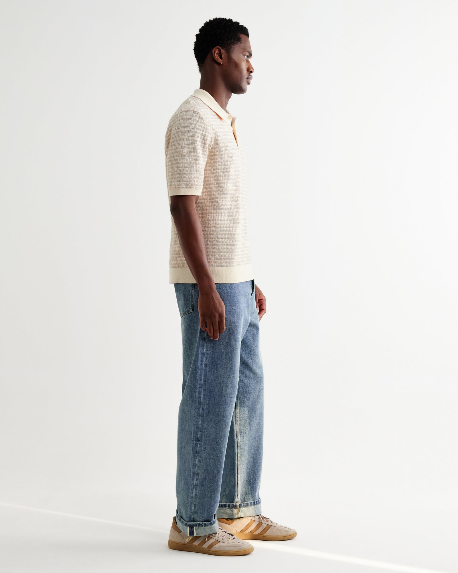Men's Natural Mini Geometric Knitted Polo | Wax London