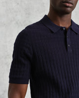 wax london men's Naples - Navy Diamond Stripe Knitted Polo