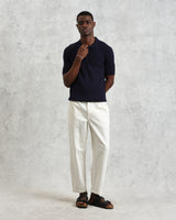wax london men's Naples - Navy Diamond Stripe Knitted Polo