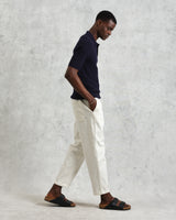 wax london men's Naples - Navy Diamond Stripe Knitted Polo