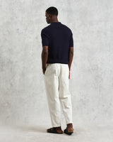 wax london men's Naples - Navy Diamond Stripe Knitted Polo