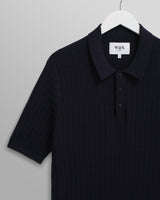 wax london men's Naples - Navy Diamond Stripe Knitted Polo