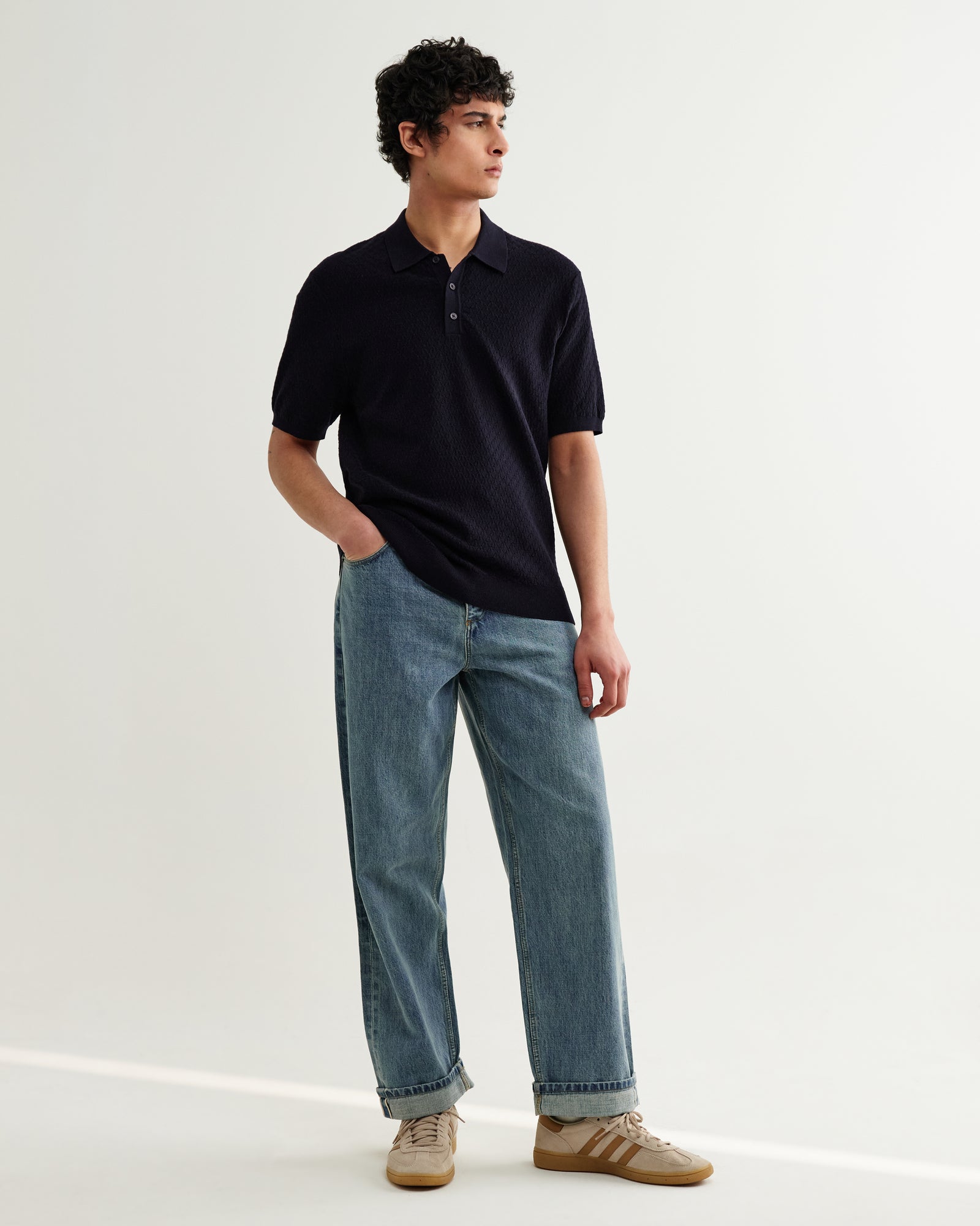 Men's Navy Retro Diamond Knitted Polo | Wax London