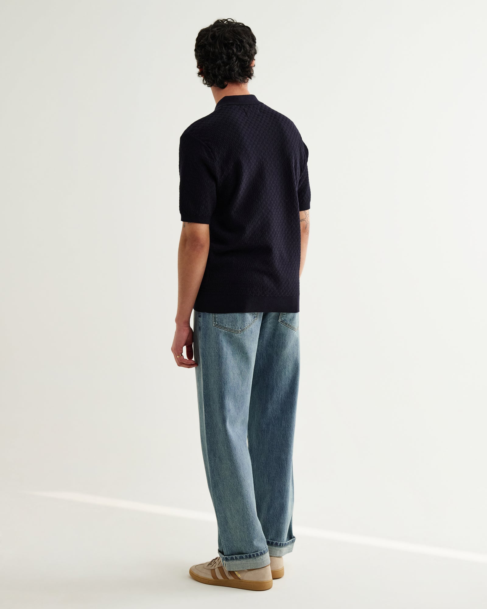 Men's Navy Retro Diamond Knitted Polo | Wax London
