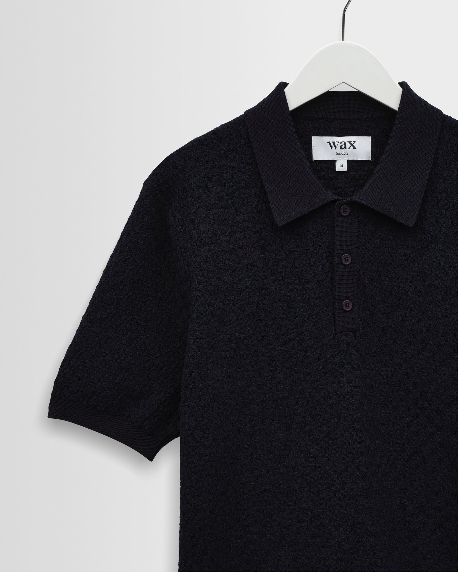 Men's Navy Retro Diamond Knitted Polo | Wax London