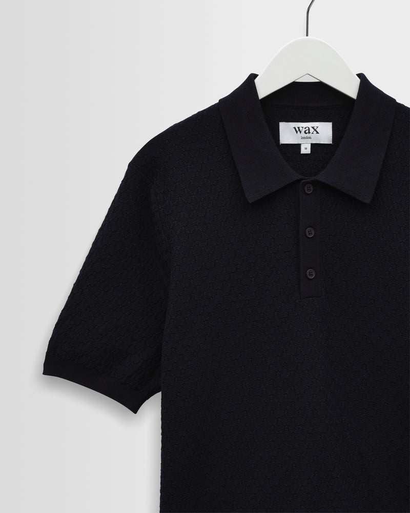 Men's Navy Retro Diamond Knitted Polo | Wax London