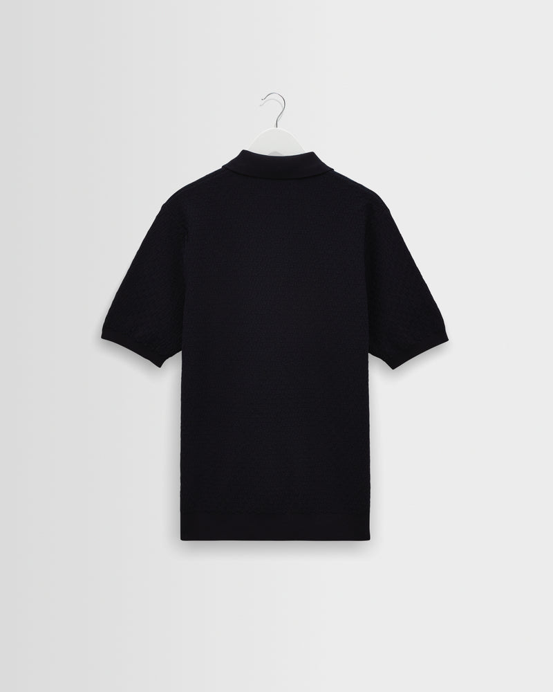 Men's Navy Retro Diamond Knitted Polo | Wax London