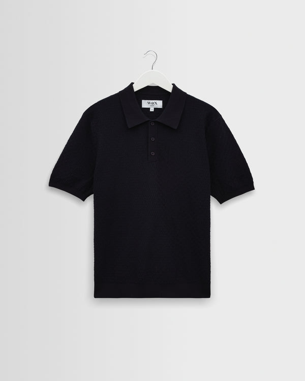 Men's Navy Retro Diamond Knitted Polo | Wax London