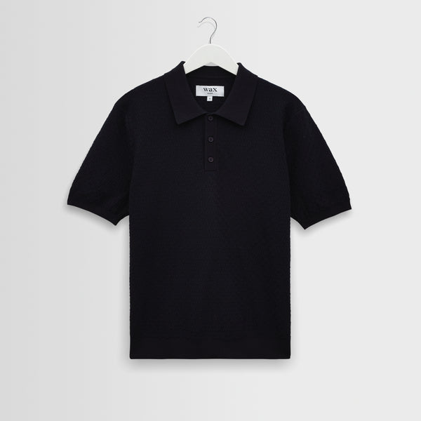 Men's Navy Retro Diamond Knitted Polo | Wax London