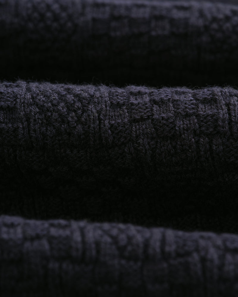 wax london Naples - Navy Textured-Check Knitted Polo Shirt