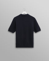 wax london Naples - Navy Textured-Check Knitted Polo Shirt