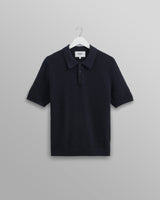 wax london Naples - Navy Textured-Check Knitted Polo Shirt